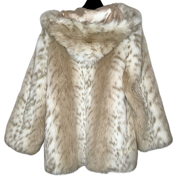 East 5th Vintage Faux Fur Snow Leopard Lynx Print Coat with Hood - Picture 3 of 12